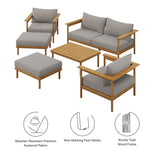 Basalt 6-Piece Outdoor Patio Teak Wood Furniture Set in Natural Driftwood