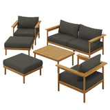 Basalt 6-Piece Outdoor Patio Teak Wood Furniture Set in Natural Flint Gray