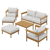 Basalt 6-Piece Outdoor Patio Teak Wood Furniture Set in Natural Sail