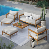 Basalt 6-Piece Outdoor Patio Teak Wood Furniture Set in Natural Sail
