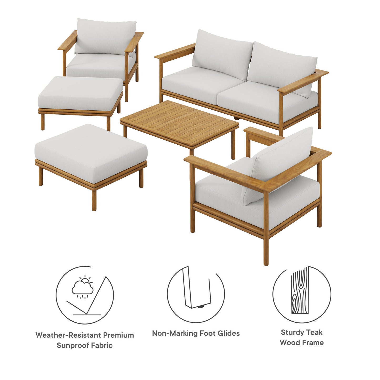 Wren 6-Piece Outdoor Patio Teak Wood Furniture Set by Furniture For America
