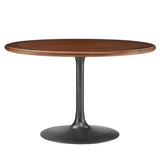Lumen 48" Round Pedestal Solid Wood Dining Table in Black Walnut