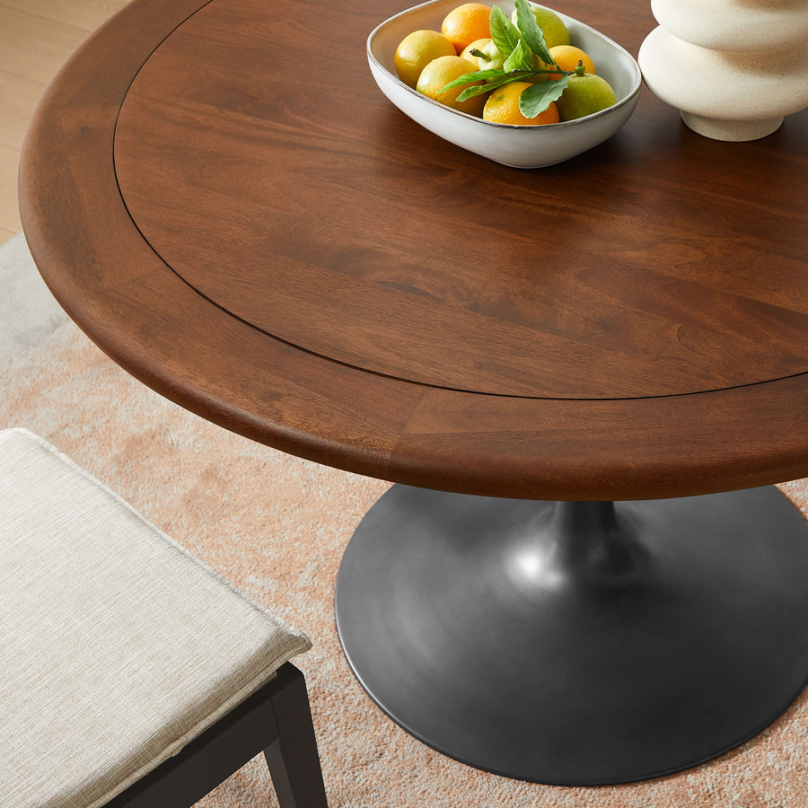 Lumen 48" Round Pedestal Solid Wood Dining Table in Black Walnut