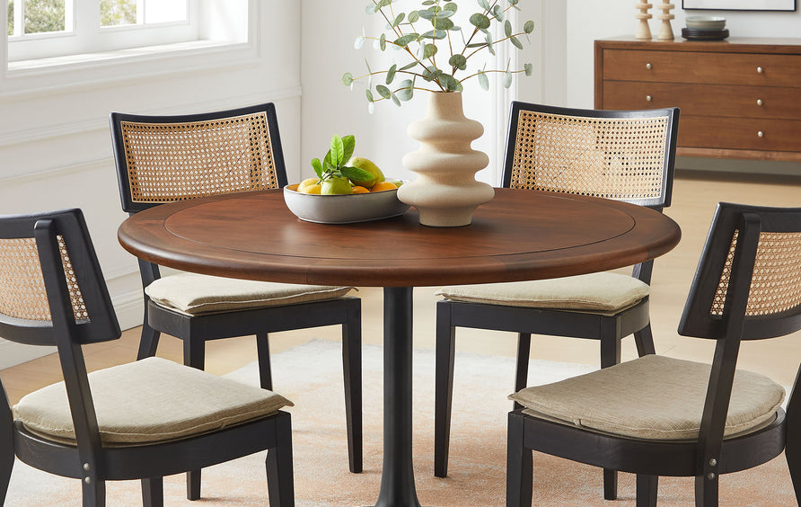 Lumen 48" Round Pedestal Solid Wood Dining Table in Black Walnut