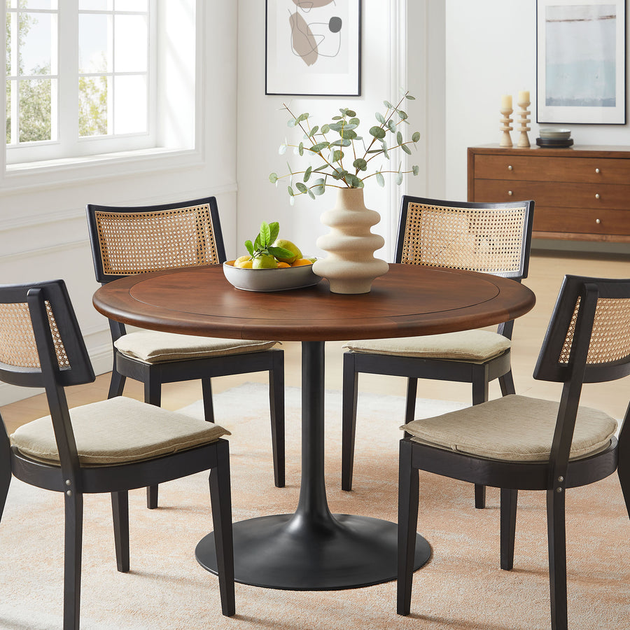 Lumen 48" Round Pedestal Solid Wood Dining Table in Black Walnut