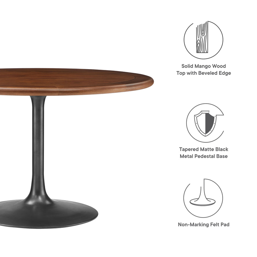 Lumen 48" Round Pedestal Solid Wood Dining Table in Black Walnut