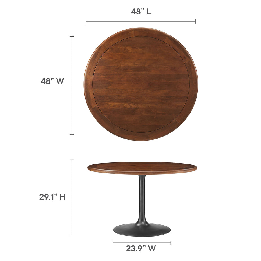 Lumen 48" Round Pedestal Solid Wood Dining Table in Black Walnut