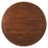 Lumen 48" Round Pedestal Solid Wood Dining Table in Brass Walnut