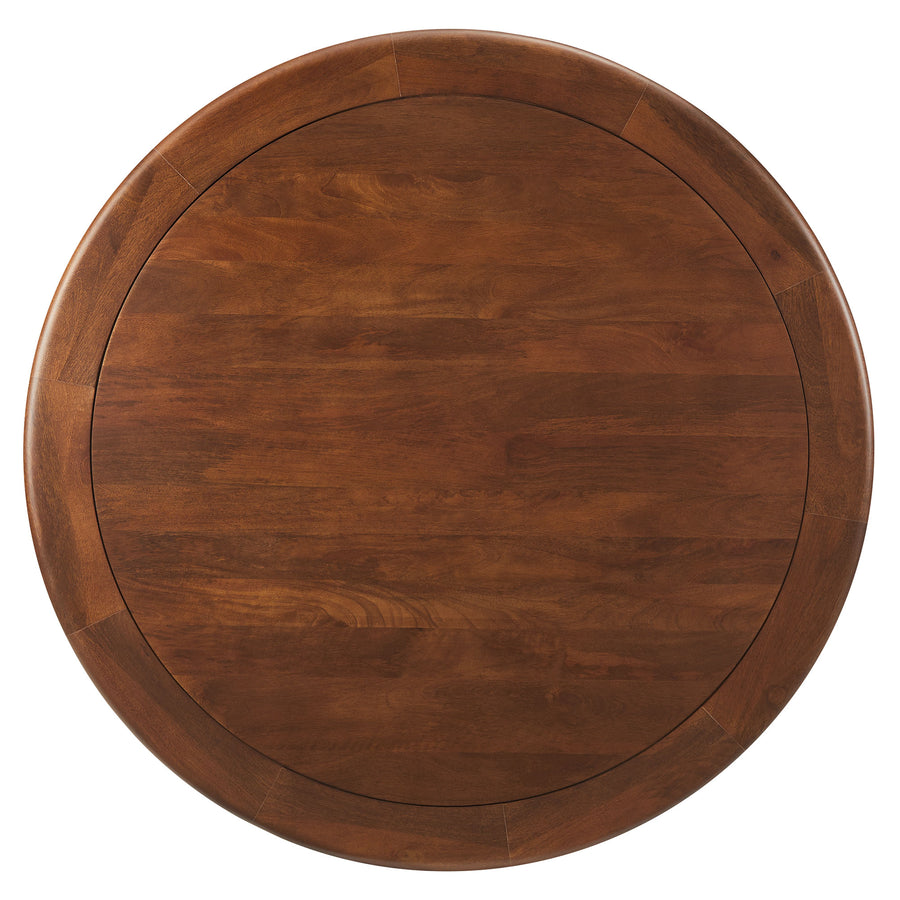 Lumen 48" Round Pedestal Solid Wood Dining Table in Brass Walnut