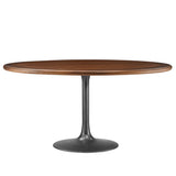 Lumen 60" Round Pedestal Solid Wood Dining Table in Black Walnut