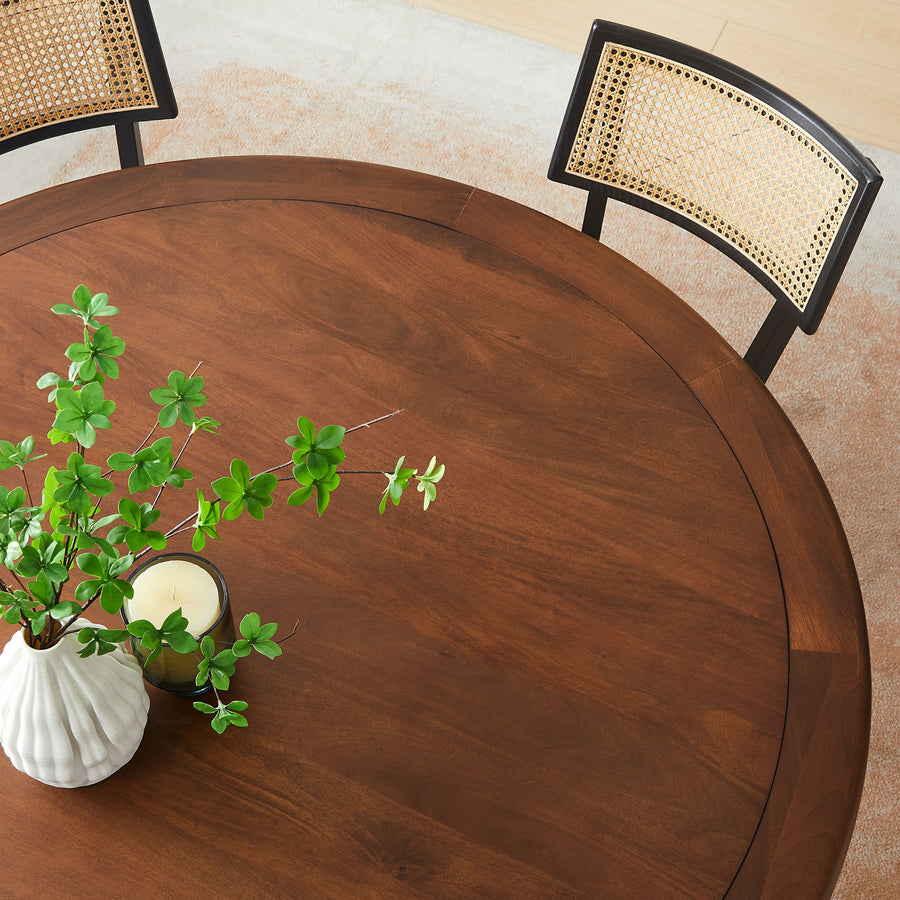 Lumen 60" Round Pedestal Solid Wood Dining Table in Black Walnut