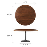 Lumen 60" Round Pedestal Solid Wood Dining Table in Black Walnut
