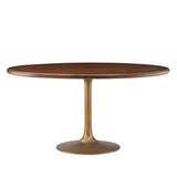 Lumen 60" Round Pedestal Solid Wood Dining Table in Brass Walnut