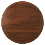 Lumen 60" Round Pedestal Solid Wood Dining Table in Brass Walnut