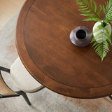 Lumen 60" Round Pedestal Solid Wood Dining Table in Brass Walnut