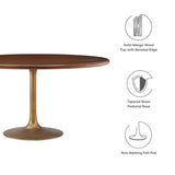 Lumen 60" Round Pedestal Solid Wood Dining Table in Brass Walnut