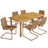 Bual 7-Piece Rectangular Outdoor Patio Aluminum Dining Table Set with Rattan Armchairs in Natural Natural