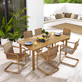 Bual 7-Piece Rectangular Outdoor Patio Aluminum Dining Table Set with Rattan Armchairs in Natural Natural