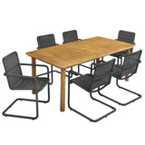 Bual 7-Piece Rectangular Outdoor Patio Aluminum Dining Table Set with Rattan Armchairs in Slate Natural