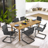 Bual 7-Piece Rectangular Outdoor Patio Aluminum Dining Table Set with Rattan Armchairs in Slate Natural