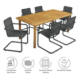 Bual 7-Piece Rectangular Outdoor Patio Aluminum Dining Table Set with Rattan Armchairs in Slate Natural