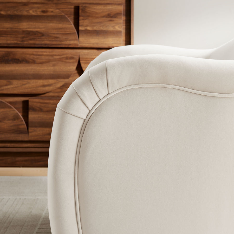 Linus Performance Velvet Accent Chair in Alabaster