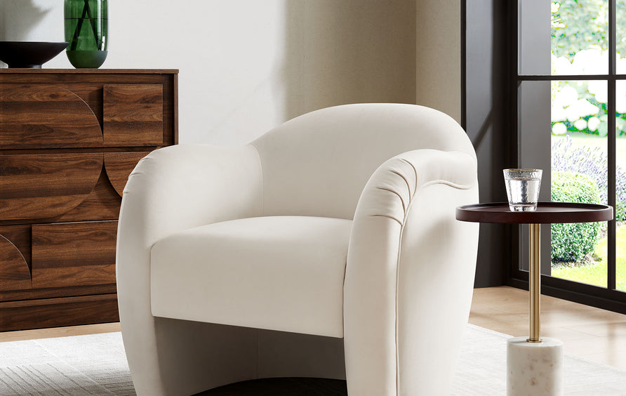 Linus Performance Velvet Accent Chair in Alabaster