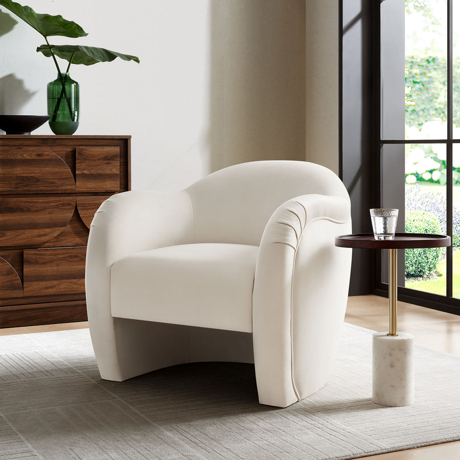 Linus Performance Velvet Accent Chair in Alabaster