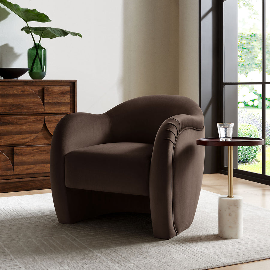Linus Performance Velvet Accent Chair in Chocolate Brown