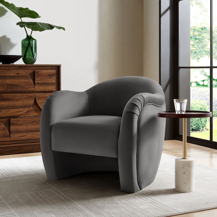 Linus Performance Velvet Accent Chair in Storm Gray