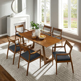 Marble 7-Piece Wood Dining Set with Vegan Leather Armchairs in Walnut Black