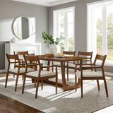 Marble 7-Piece Wood Dining Set with Fabric Upholstered Armchairs in Walnut Heathered Weave Beige