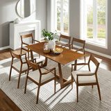 Marble 7-Piece Wood Dining Set with Fabric Upholstered Armchairs in Walnut Heathered Weave Beige