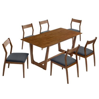 Solara 7-Piece Wood Dining Set with Vegan Leather Side Chairs by Furniture For America