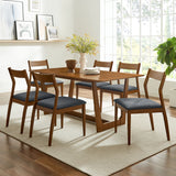 Marble 7-Piece Wood Dining Set with Vegan Leather Side Chairs in Walnut Black