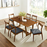 Marble 7-Piece Wood Dining Set with Vegan Leather Side Chairs in Walnut Black
