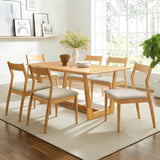 Marble 7-Piece Wood Dining Set with Fabric Upholstered Side Chairs in Natural Heathered Weave Beige