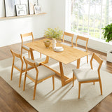 Marble 7-Piece Wood Dining Set with Fabric Upholstered Side Chairs in Natural Heathered Weave Beige