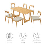 Marble 7-Piece Wood Dining Set with Fabric Upholstered Side Chairs in Natural Heathered Weave Beige