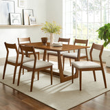 Marble 7-Piece Wood Dining Set with Fabric Upholstered Side Chairs in Walnut Heathered Weave Beige