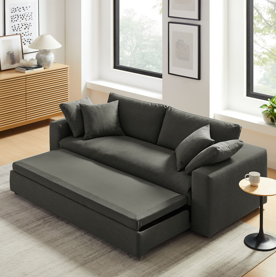 Linden Down Filled Overstuffed Sleeper Sofa in Gray