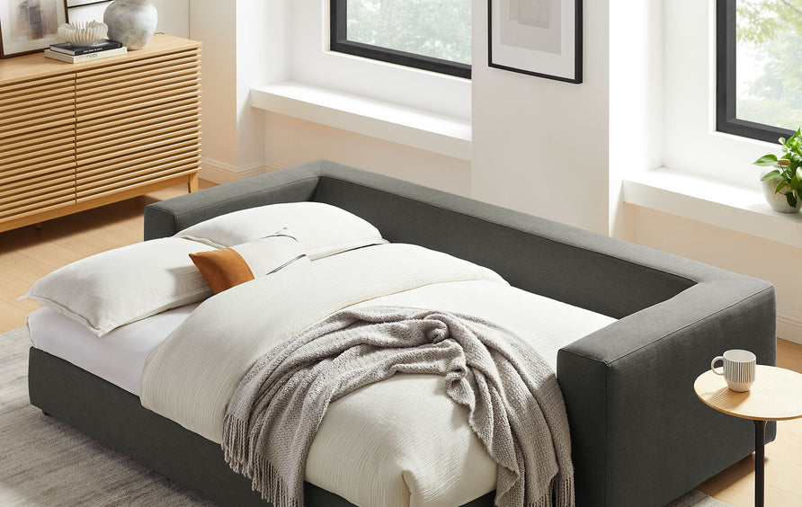 Linden Down Filled Overstuffed Sleeper Sofa in Gray