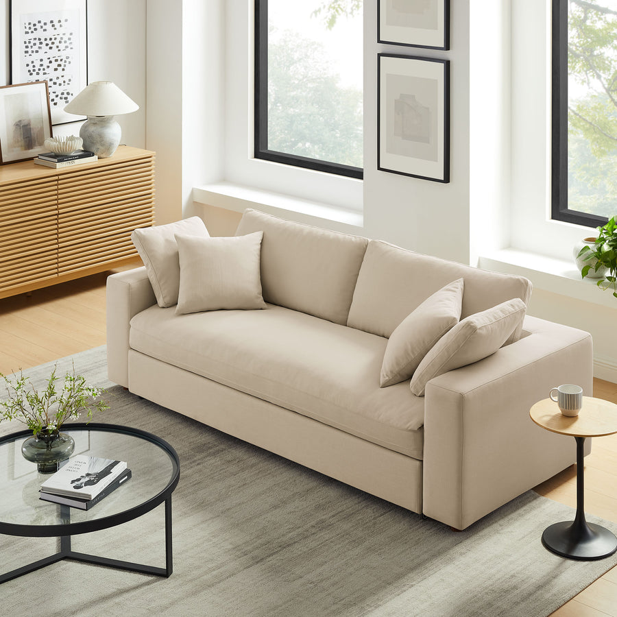 Linden Down Filled Overstuffed Sleeper Sofa in Light Beige