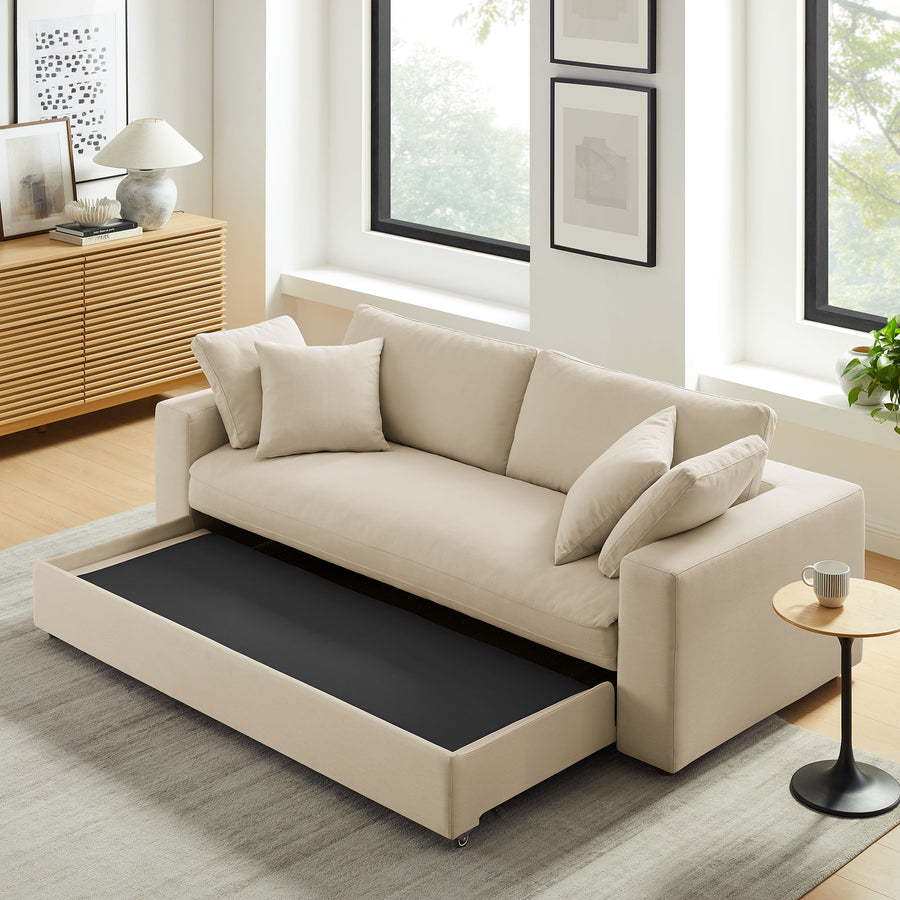 Linden Down Filled Overstuffed Sleeper Sofa in Light Beige