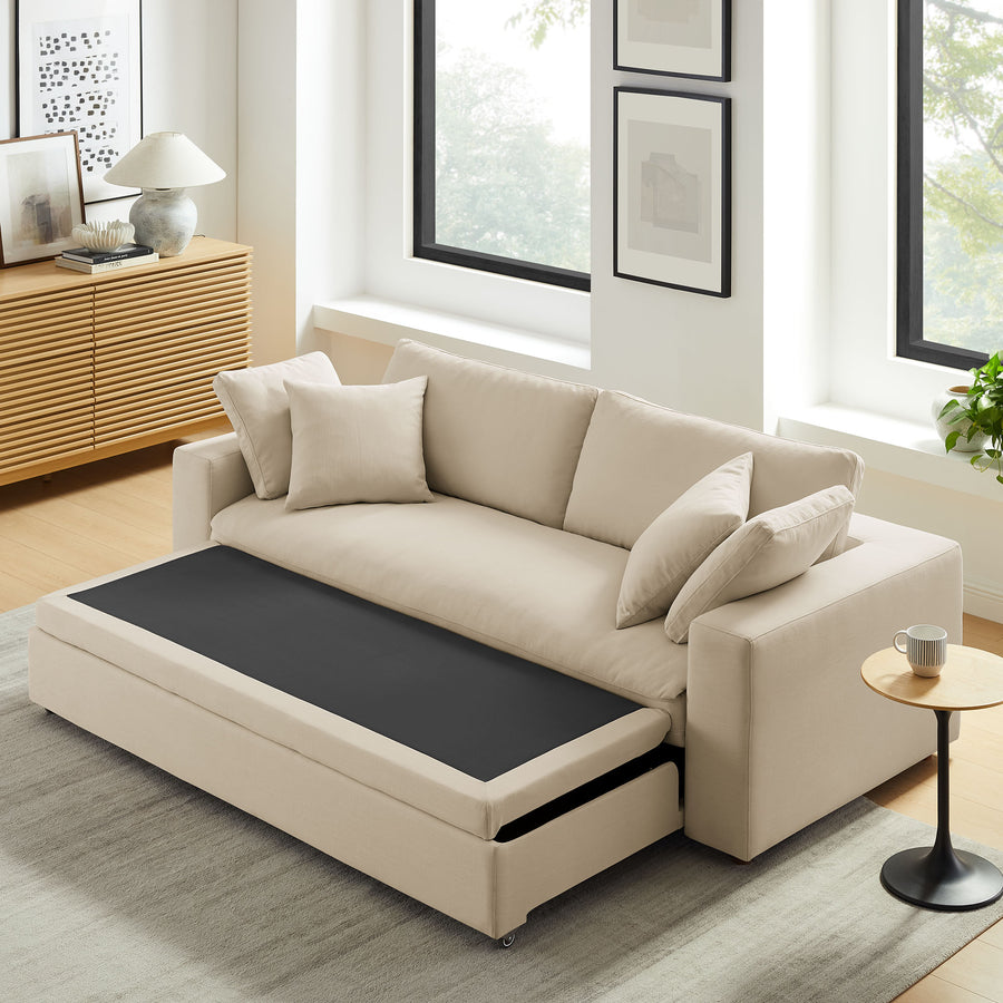 Linden Down Filled Overstuffed Sleeper Sofa in Light Beige