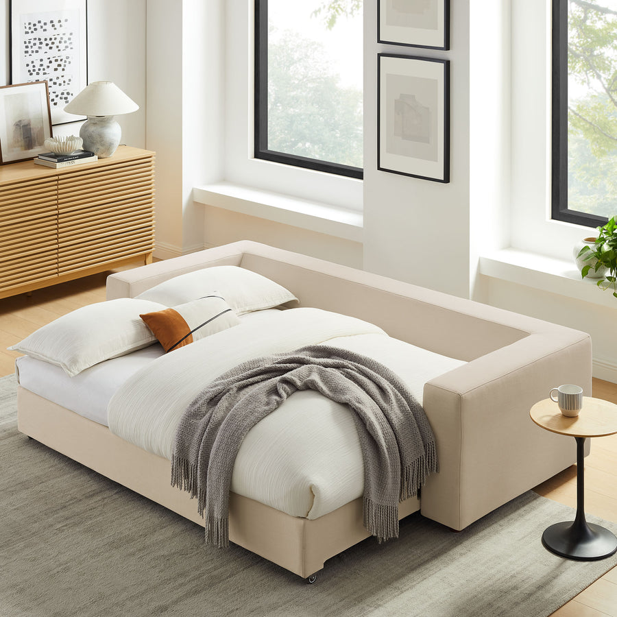 Linden Down Filled Overstuffed Sleeper Sofa in Light Beige