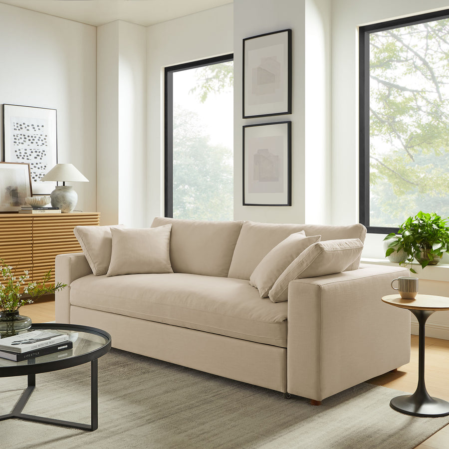 Linden Down Filled Overstuffed Sleeper Sofa in Light Beige