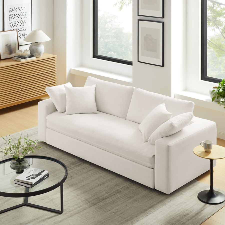Linden Down Filled Overstuffed Sleeper Sofa in Pure White