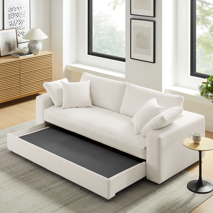 Linden Down Filled Overstuffed Sleeper Sofa in Pure White