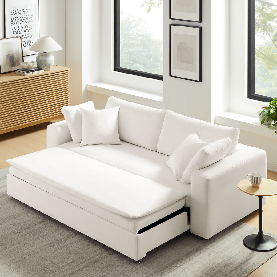Linden Down Filled Overstuffed Sleeper Sofa in Pure White